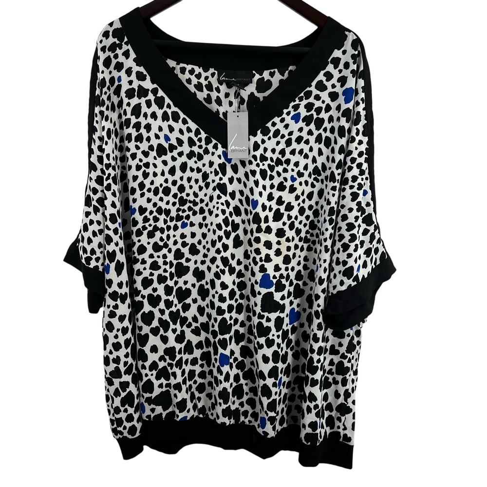 Lane Bryant Blouse 26 / 28 White with Black Blue Spot New